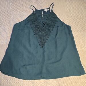 Nine Britton Green Top with Lace Accents